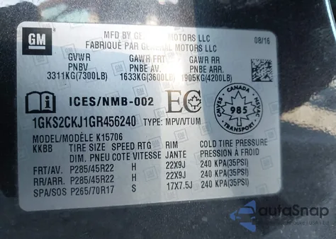 2016 GMC Yukon Denali z USA, uszkodzony, nr VIN 1GKS2CKJ1GR456240